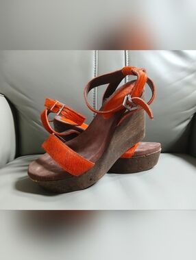 Spanish Designer Calf Hair Ankle Strap Wedge Sandals